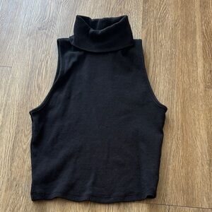 Zara Black Ribbed Sleeveless Turtleneck Top